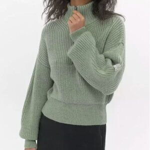 Women Urban Outfitters BDG Quarter-Zip Fisherman Sweater in Green Size Large